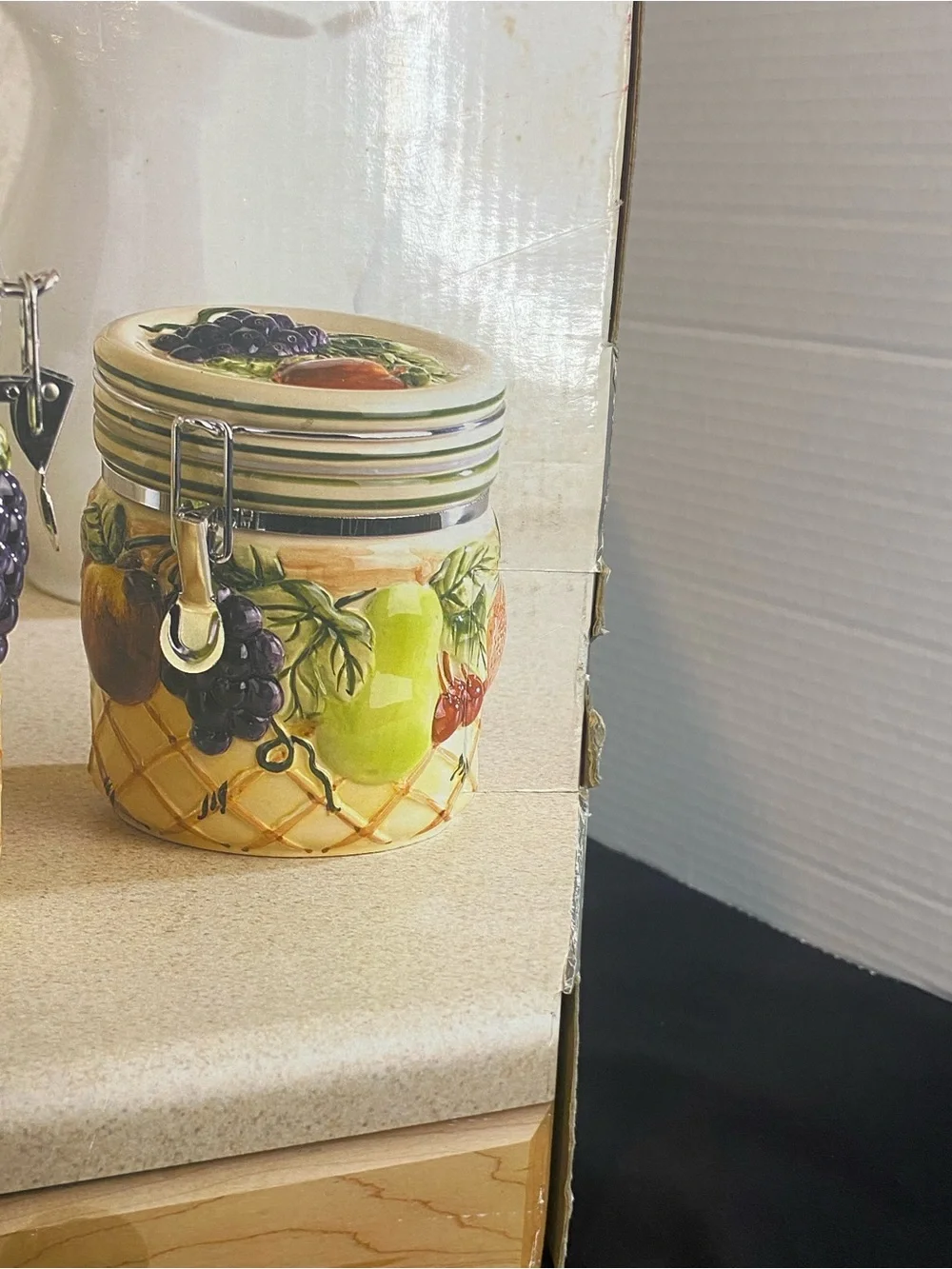 Vintage Gourmet 3 Piece Hand Printed Canister Set with Lids NIB Never Used Rare